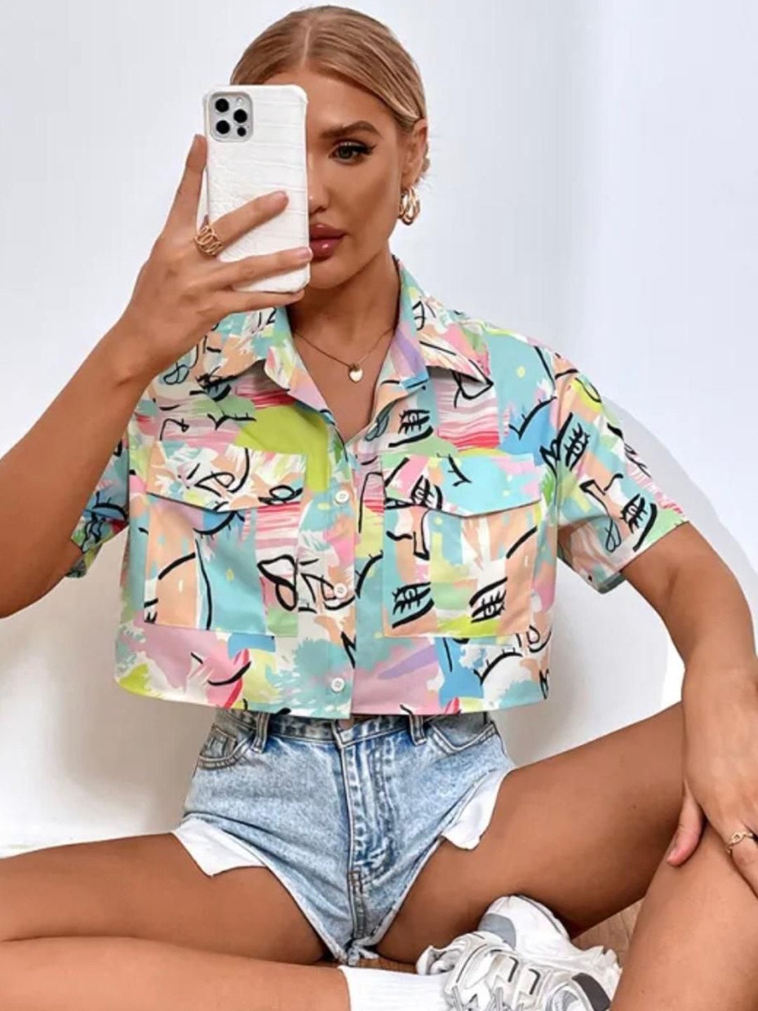Just Fab Women Abstract Printed Boxy Casual Shirt
