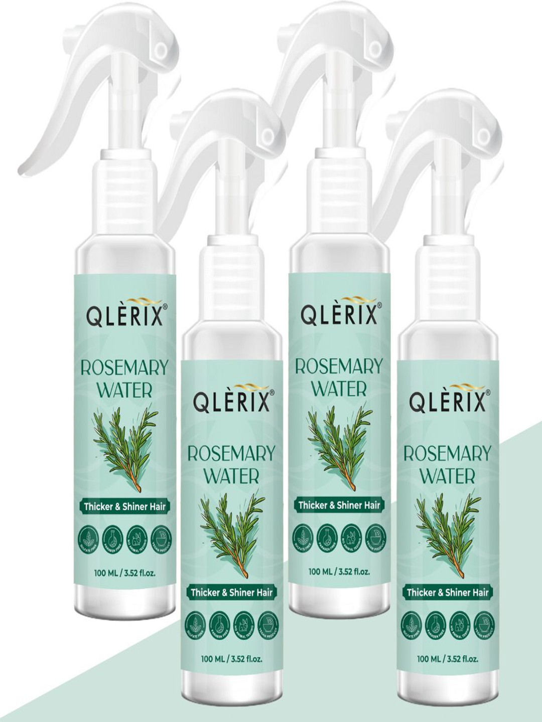 QLERIX Set Of 4 Rosemary Water Spray For Thicker- Shiner & Stronger Hair - 100 ml Each