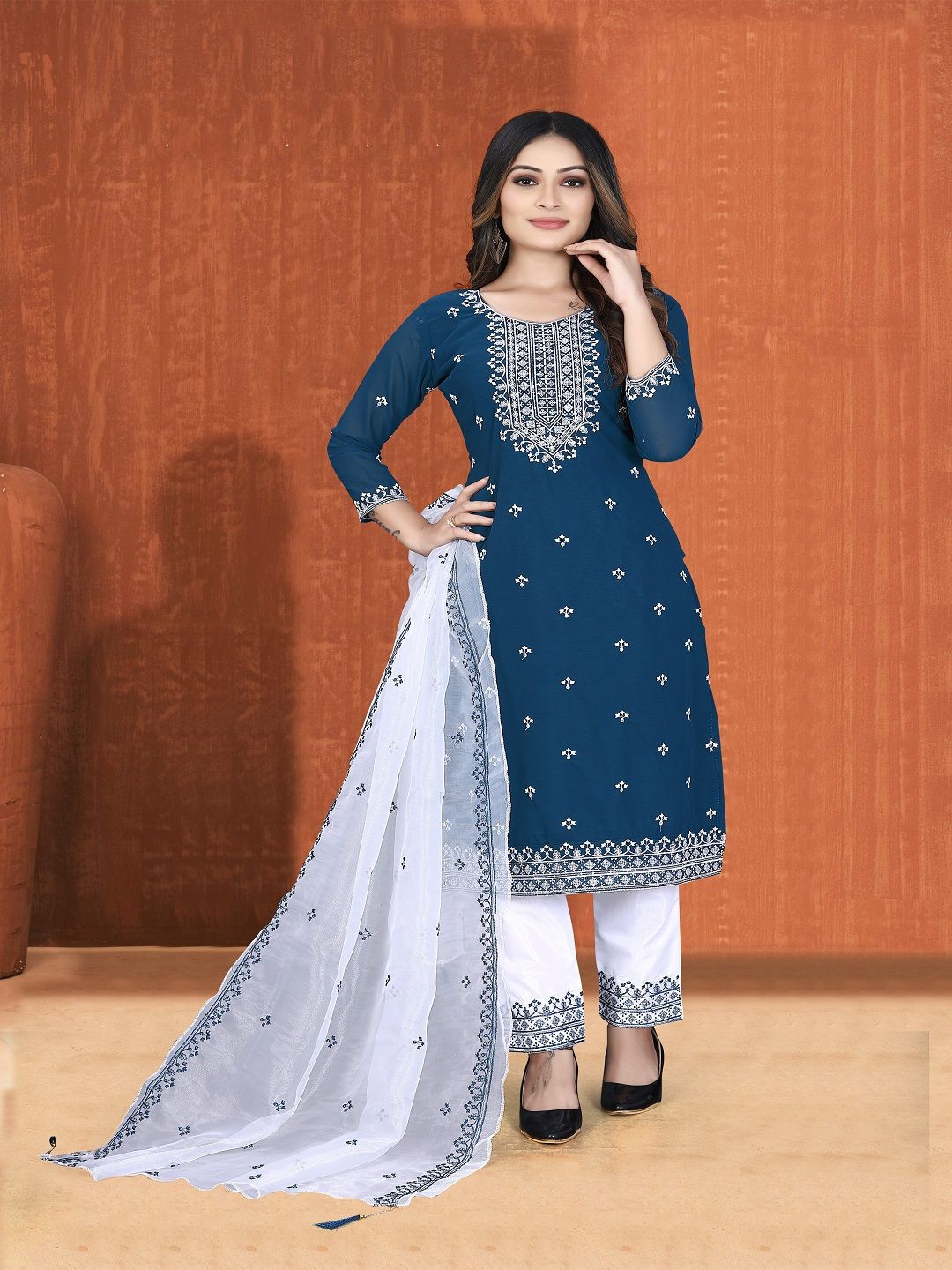 ZONFAB Embroidered Semi-Stitched Dress Material