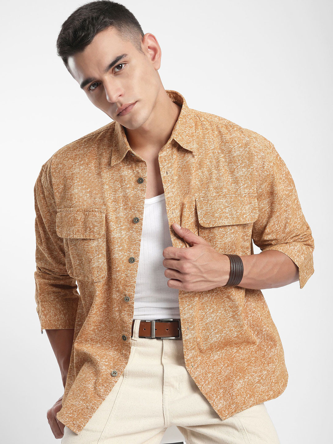 Beyoung Men Herringbone Striped Shacket