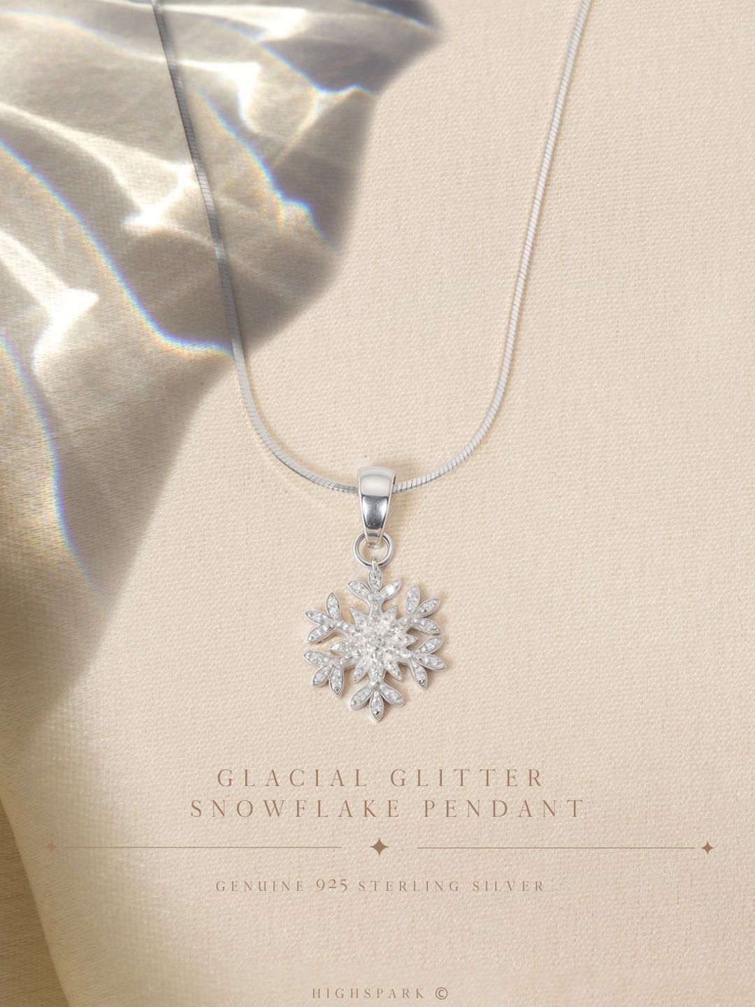 HighSpark 92.5 Sterling Silver Cubic Zirconia Snowflake Solitaire Pendant