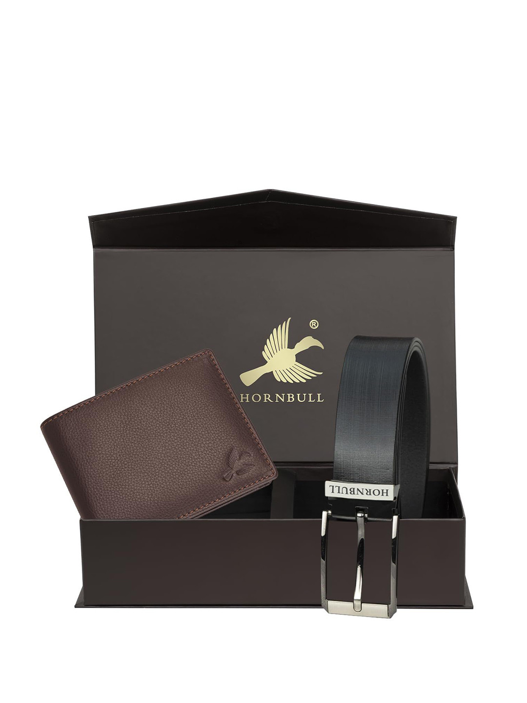 Hornbull Maddison Leather RFID Protected Brown Wallet & Black Belt Accessory Gift Set