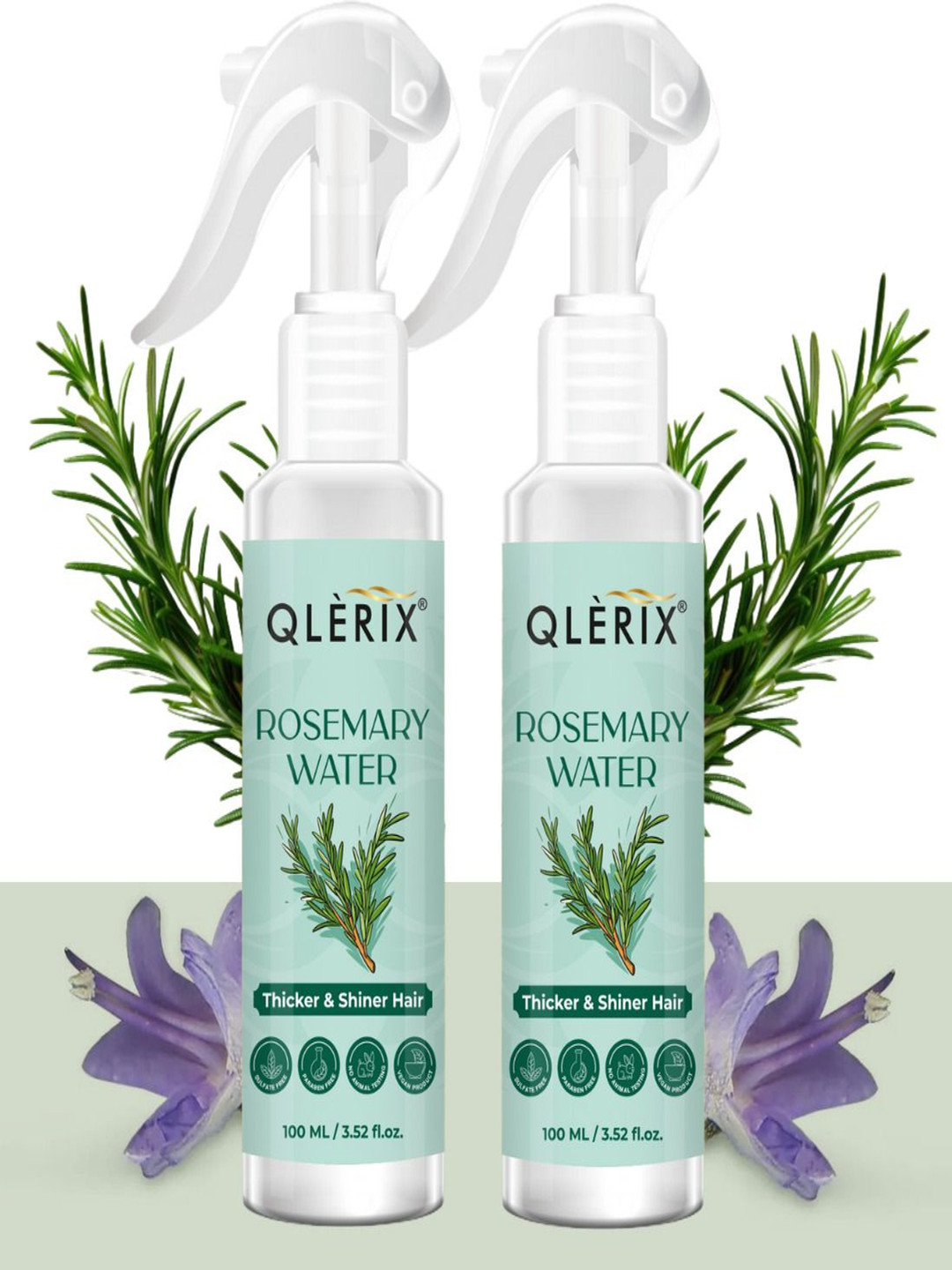 QLERIX Set Of 2 Rosemary Water Spray For Strong- Thicker & Shiner Hair - 100 ml Each