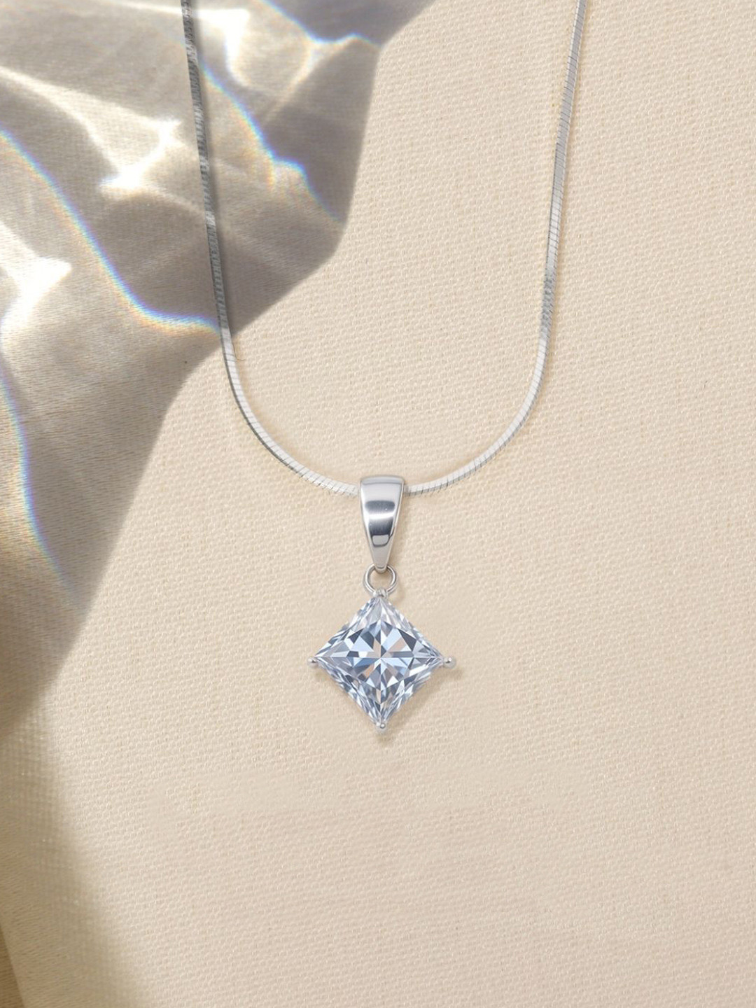 HighSpark 92.5 Sterling Silver Cubic Zirconia Princess Diamond Solitaire Pendant