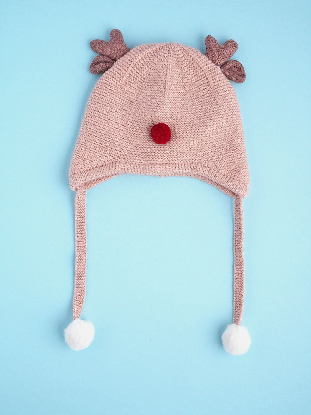 Little Surprise Box LLP Kids Antler Knitted Soft Woolen Winter Cap With Tie Up 6-18 Months