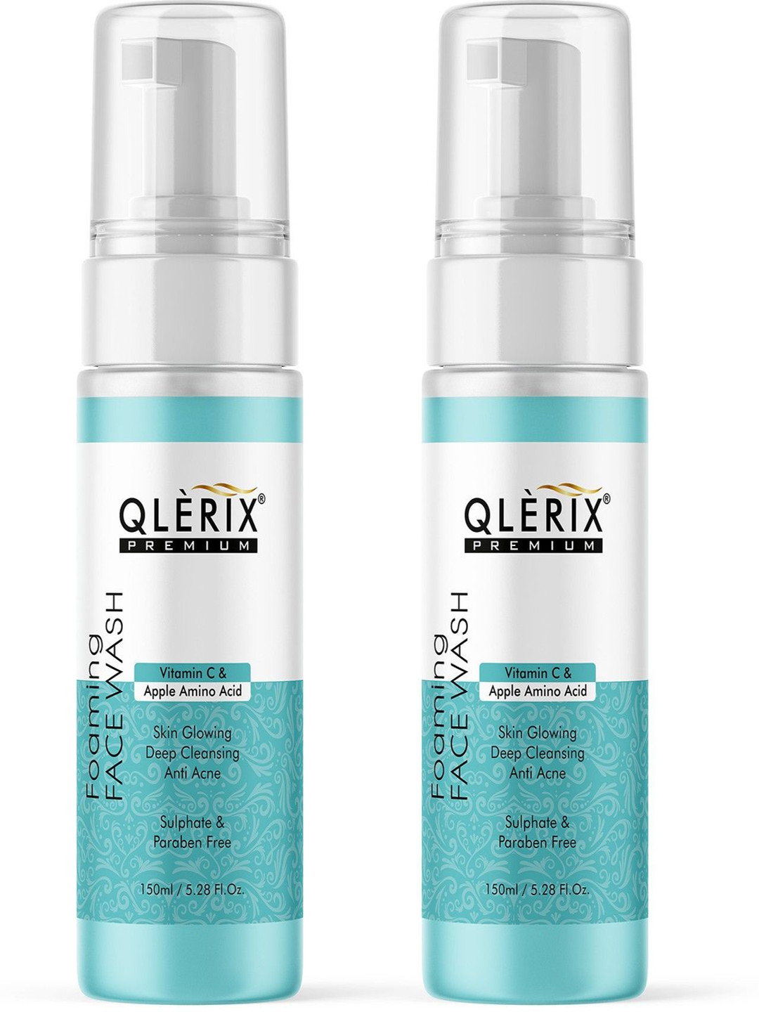 QLERIX Set Of 2 Vitamin C & Apple Amino Acid Foaming Face Wash - 150 ml Each