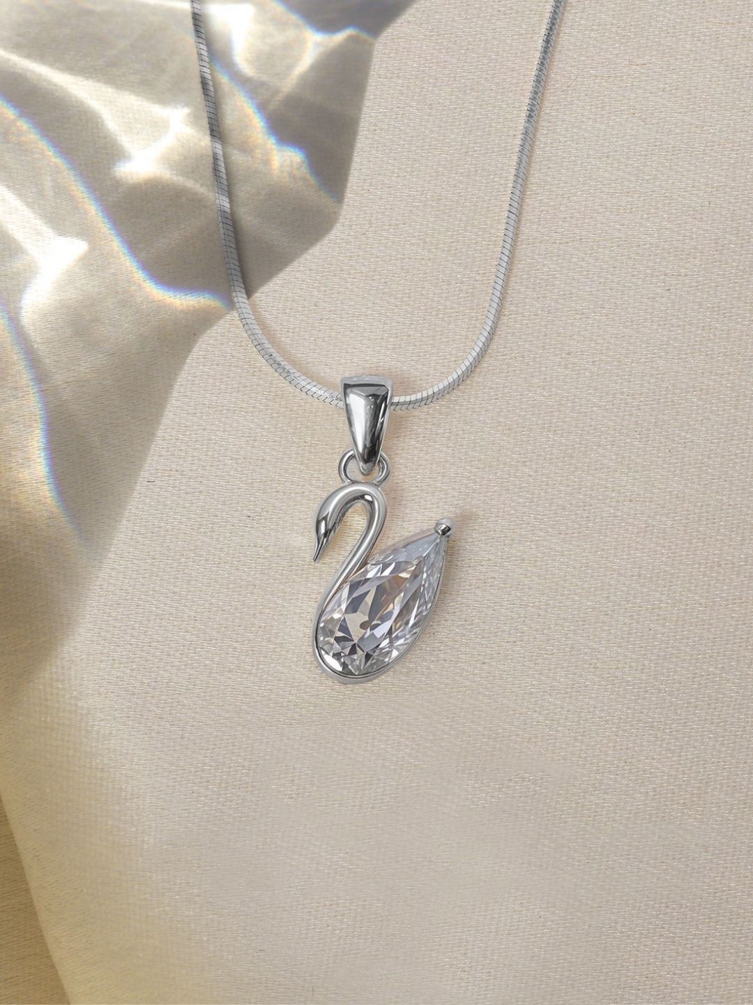 HighSpark 92.5 Sterling Silver Crystals Studded Swan Solitaire Pendant