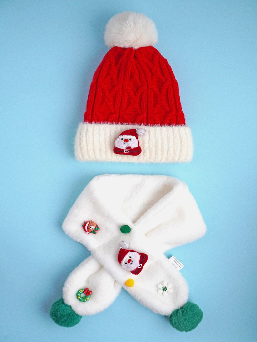 Little Surprise Box LLP Kids 2Pcs Christmas Themed Winter Cap Beanie With Long Muffler