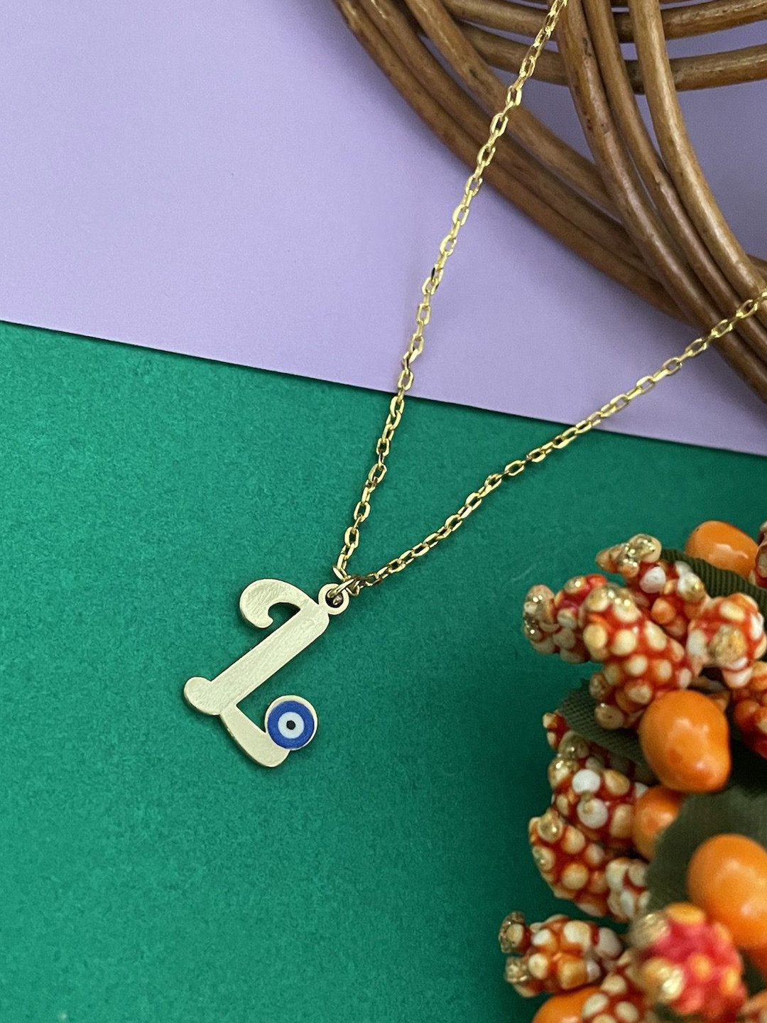 Digital Dress Room Gold-Plated Letter 'L' Evil Eye Chain