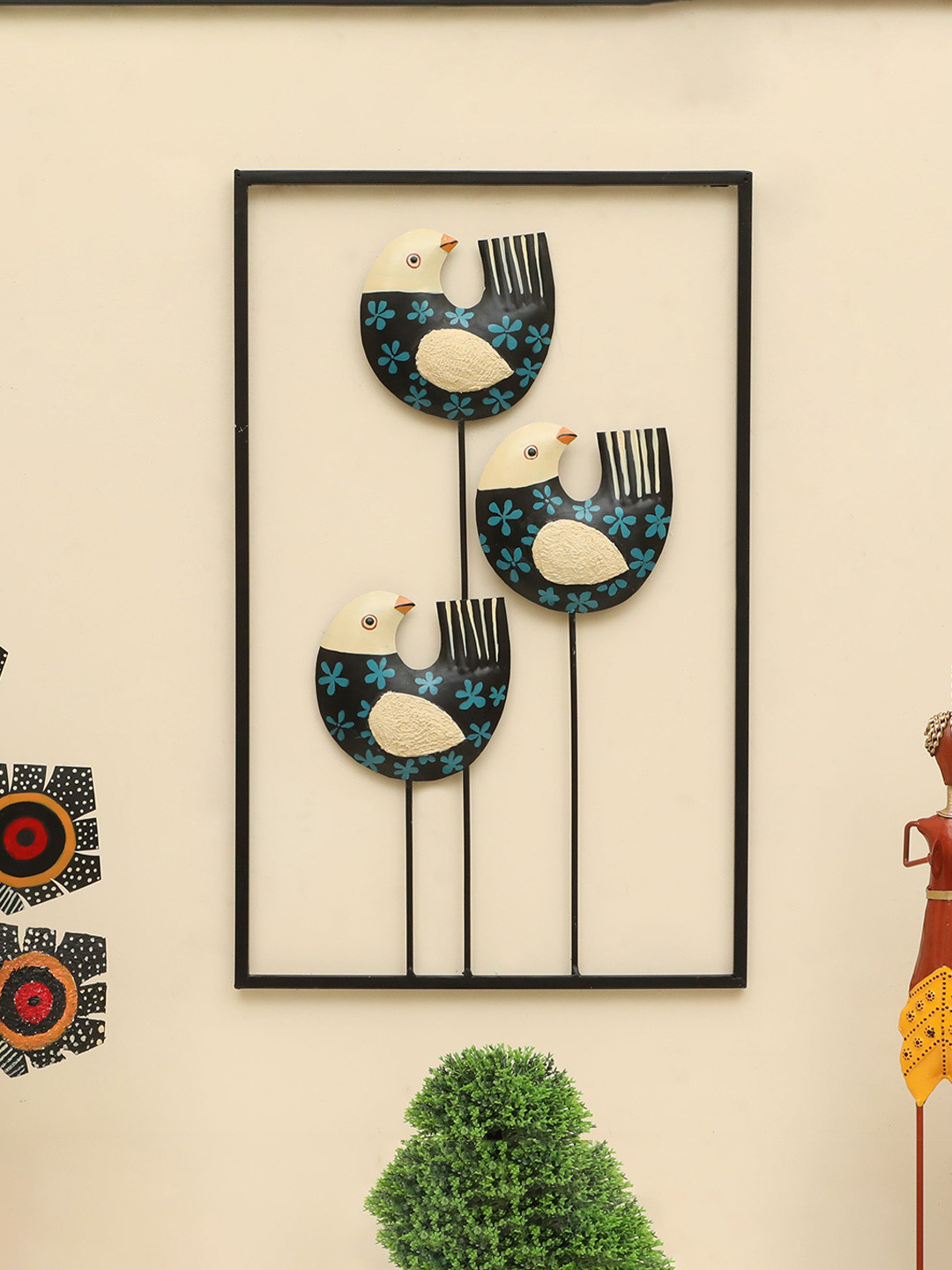 vedas Zeno Birds Metal Matte Hanging Hall Wall Hangings-24In