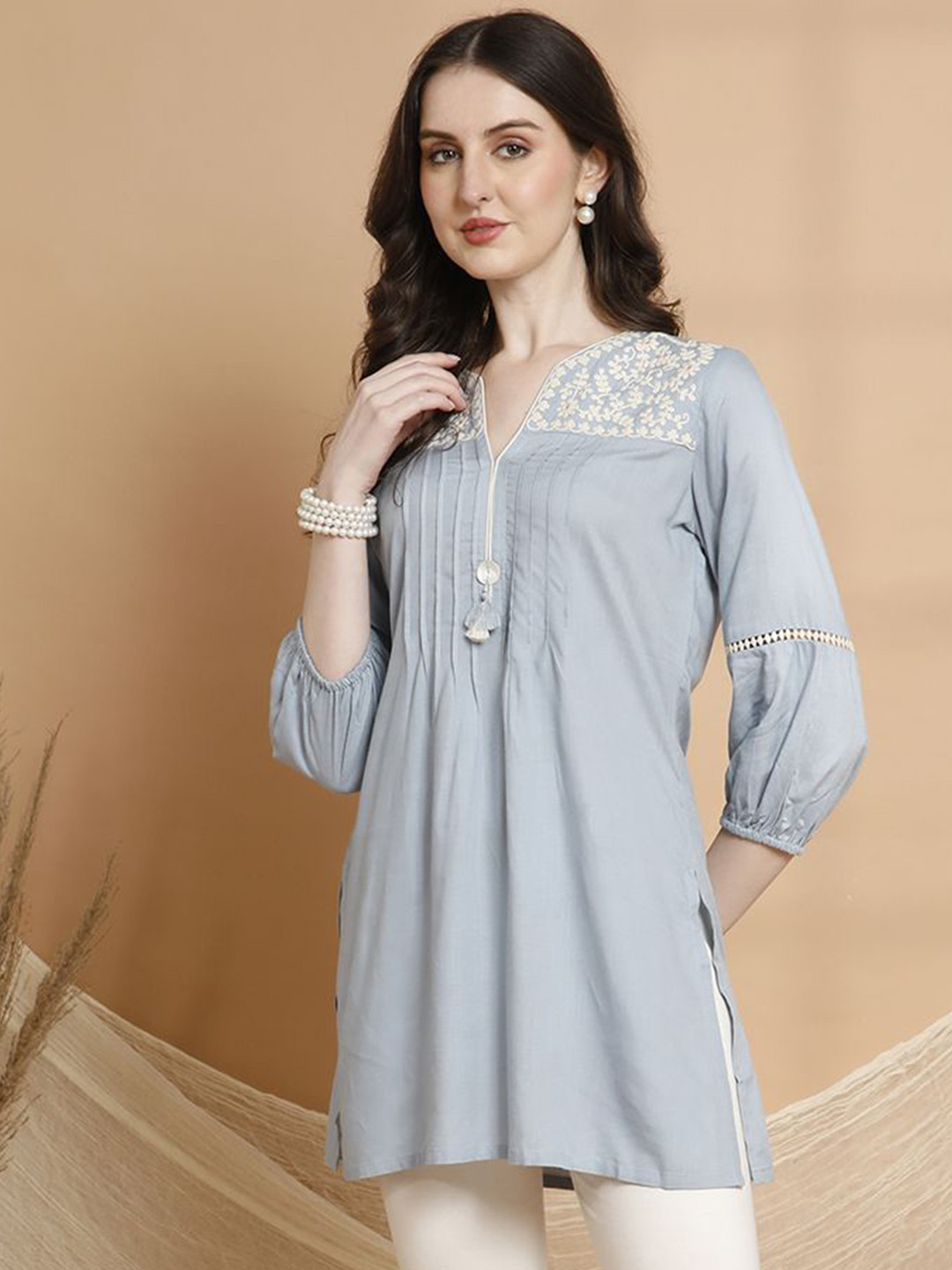 Nayam By Lakshita Floral Embroidered Straight Rayon Tunic for Women