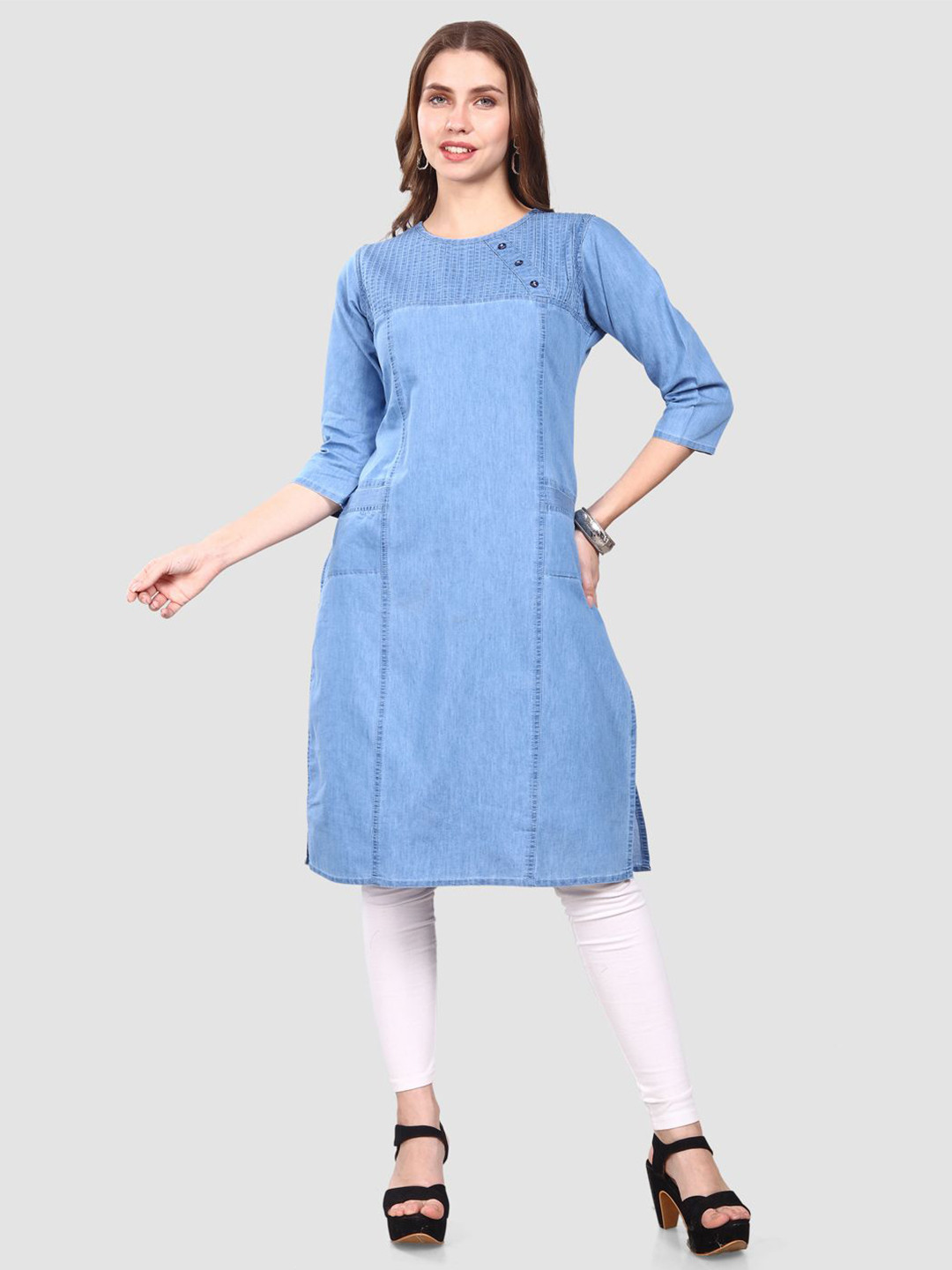 SK Creation Round Neck Denim Straight Kurta