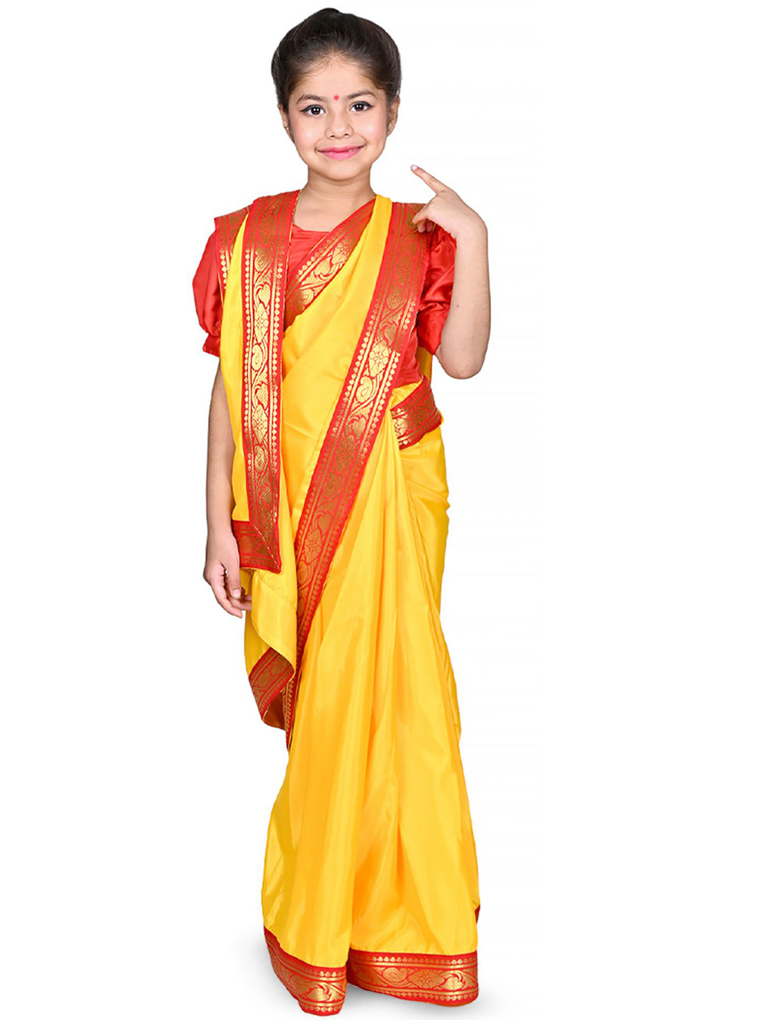 itsmycostume Bangali Yellow and Red Saree costume Ready to Wear Saree
