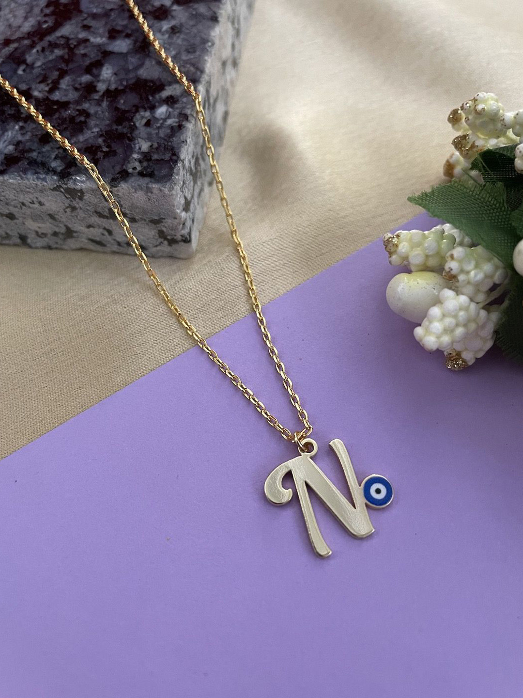 Digital Dress Room Gold-Plated Letter 'N' Evil Eye Chain