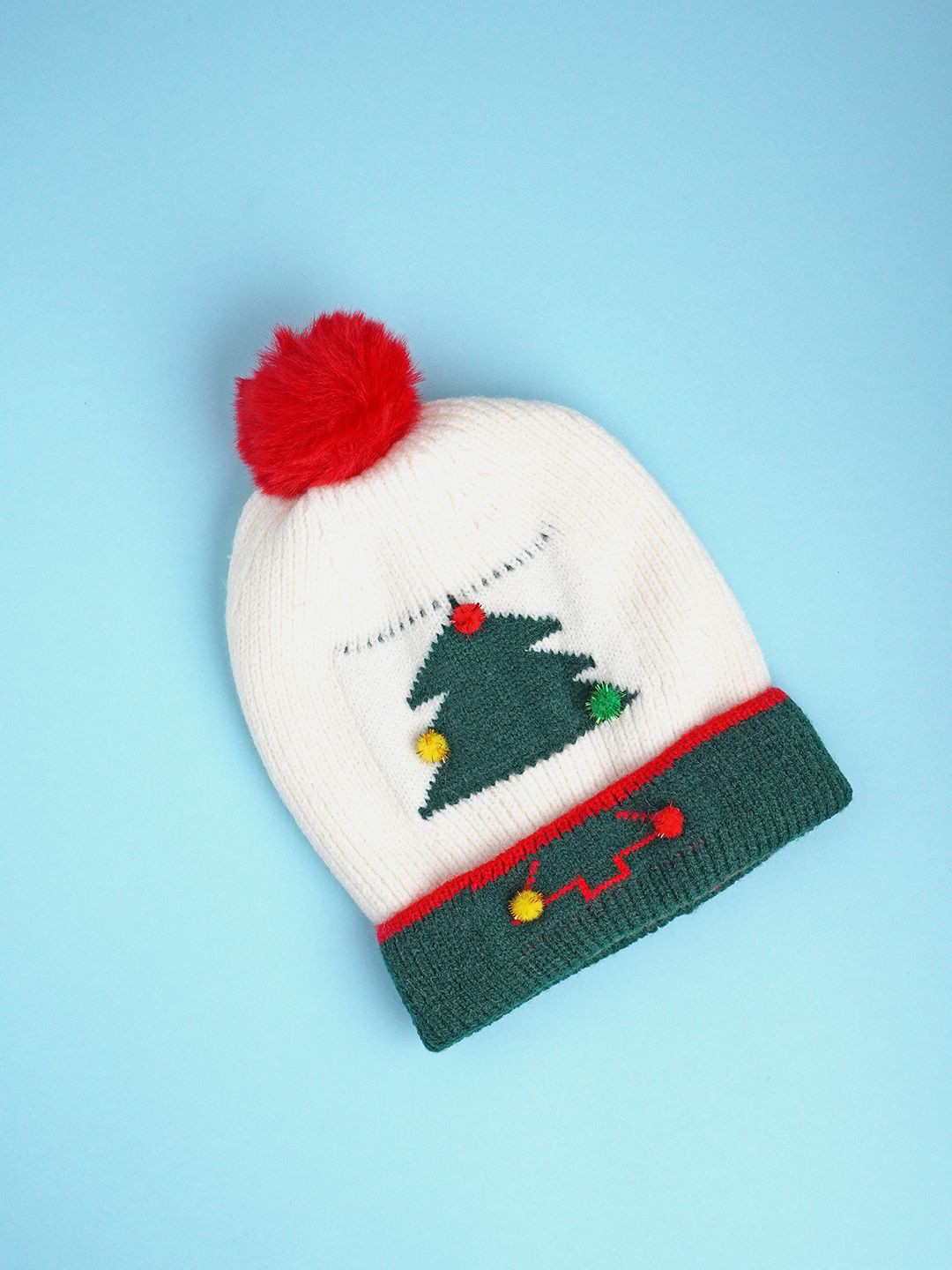 Little Surprise Box LLP Kids White Xmas Tree Christmas Themed Woolen Winter Cap Beanie