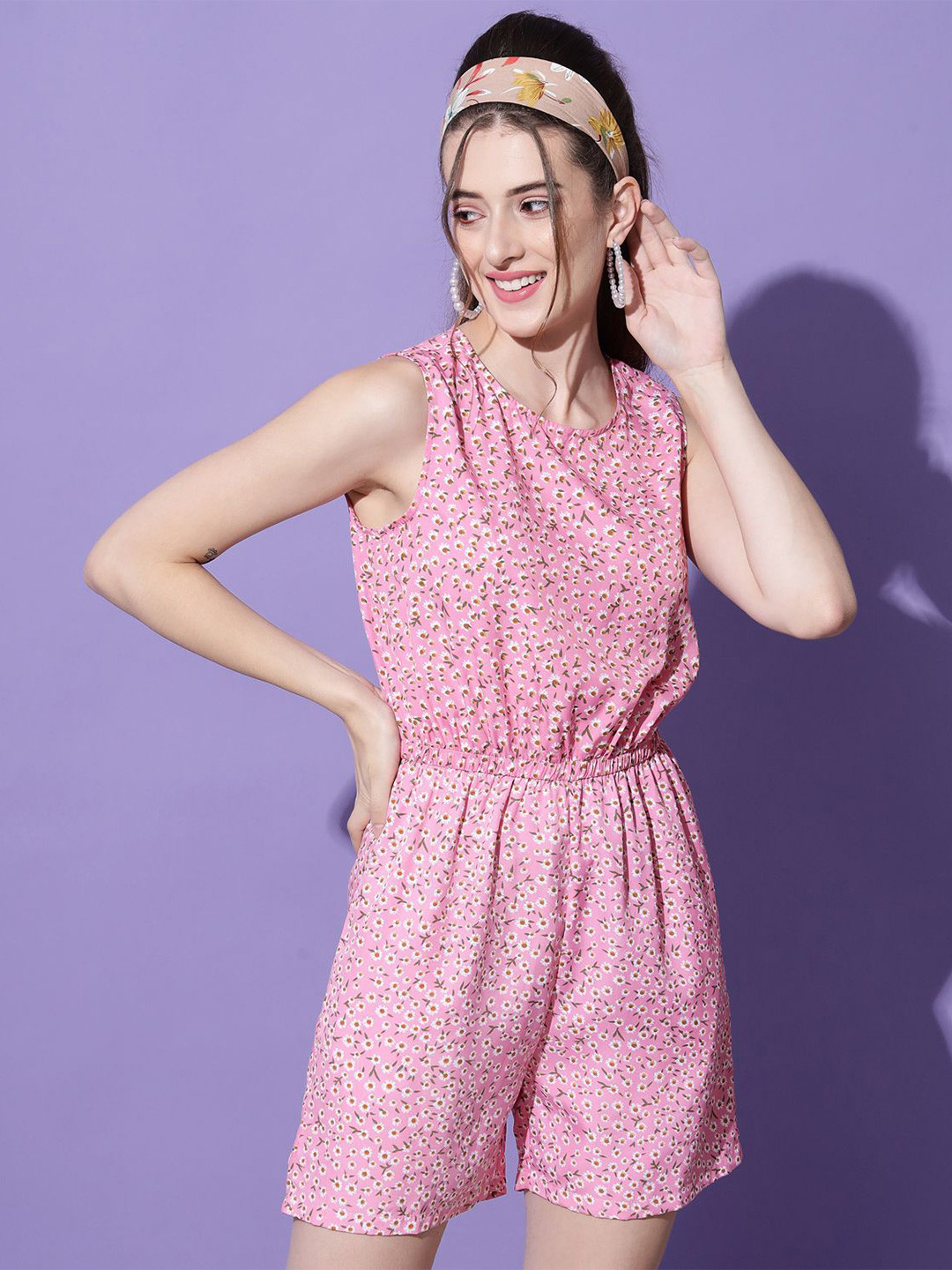 My Swag Women Printed Round Neck Short Sleeves Basic Jumpsuit