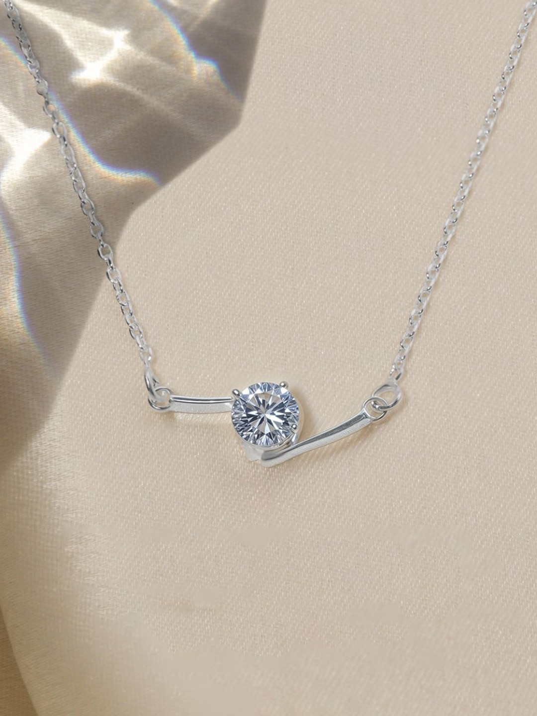 HighSpark 92.5 Sterling Silver Cubic Zirconia Studded Eternal Spark Solitaire Pendant