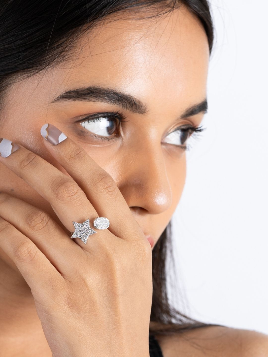 GLYTERS 92.5 Sterling Silver CZ-Studded Starlight Mirage Finger Ring