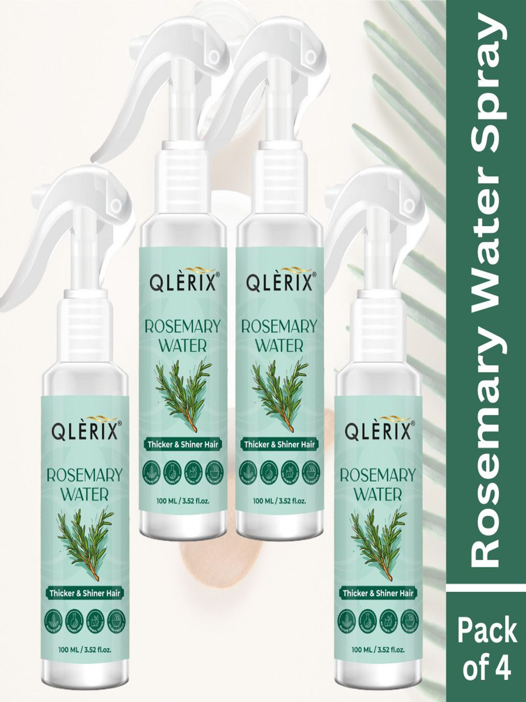 QLERIX Set Of 4 Rosemary Water For Thicker & Shiner Hair - 100ml Each