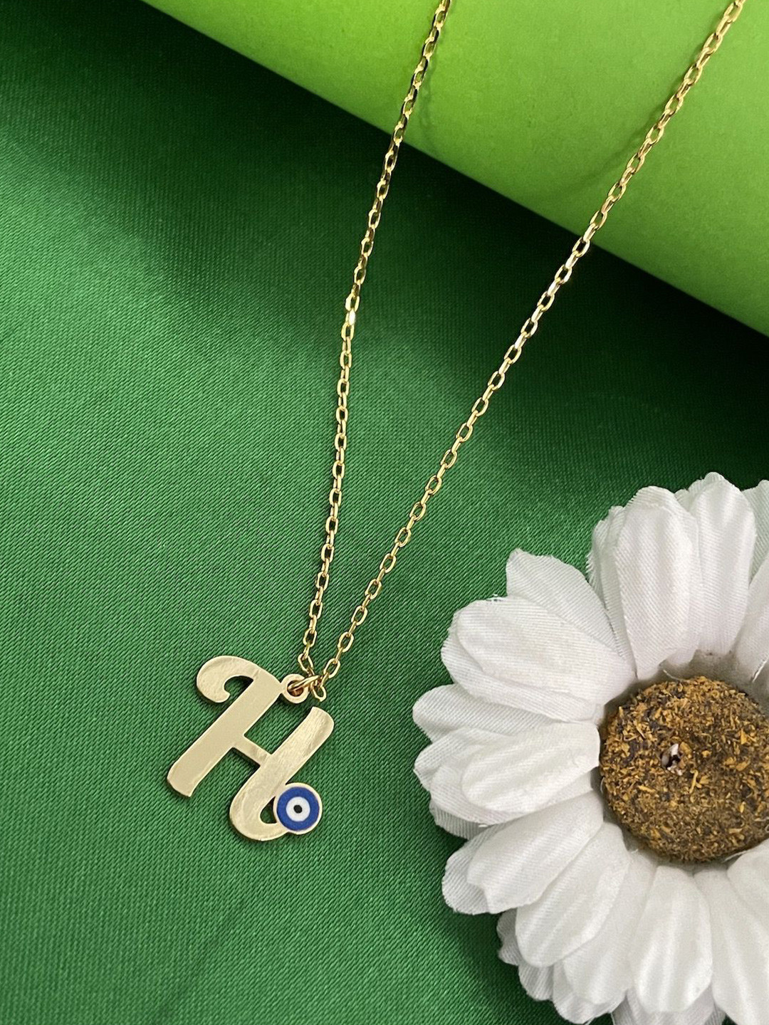 Digital Dress Room Gold-Plated Letter 'H' Evil Eye Chain