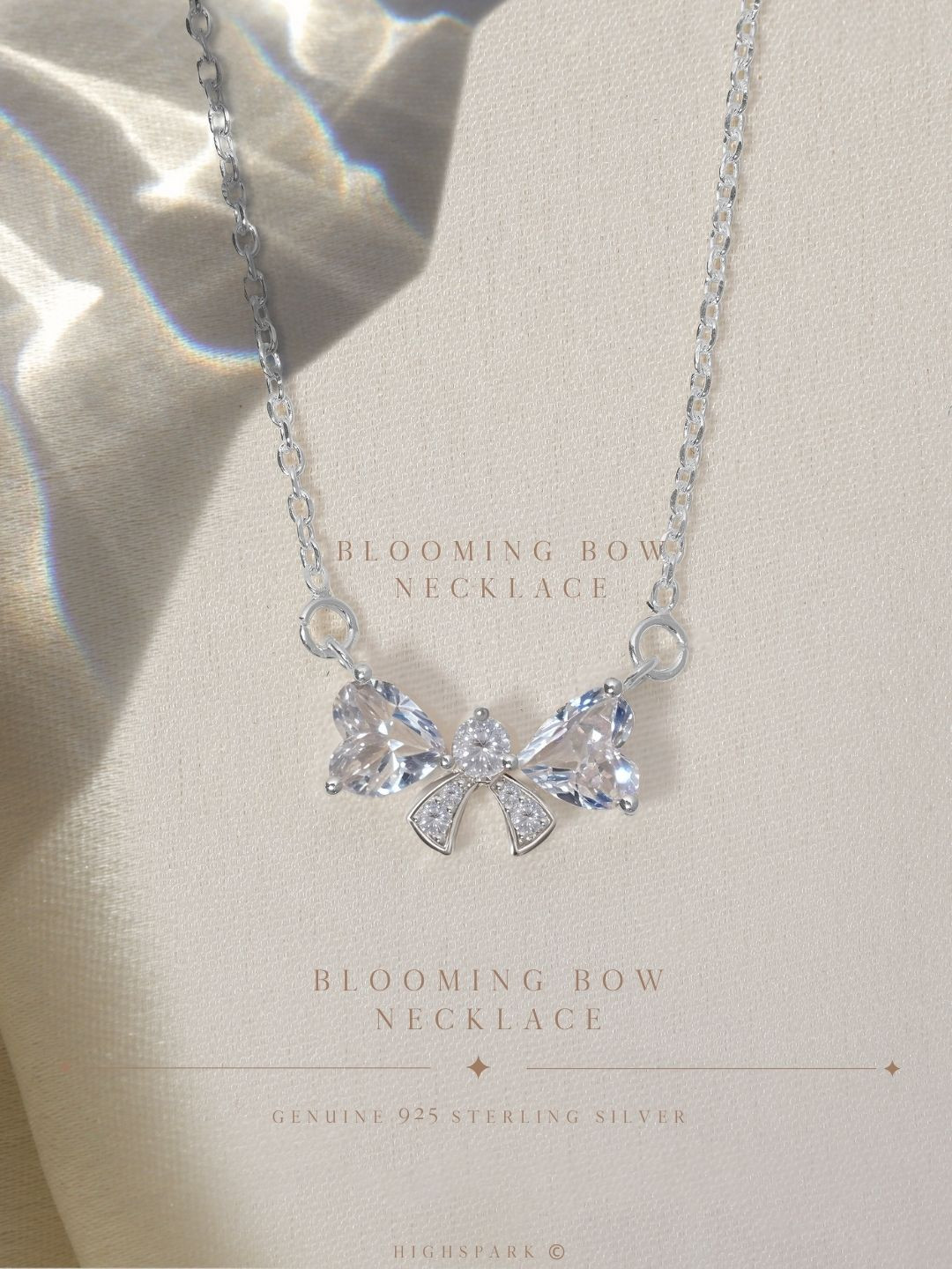 HighSpark 92.5 Sterling Silver CZ Studded Celestial Ribbon Solitaire Chain