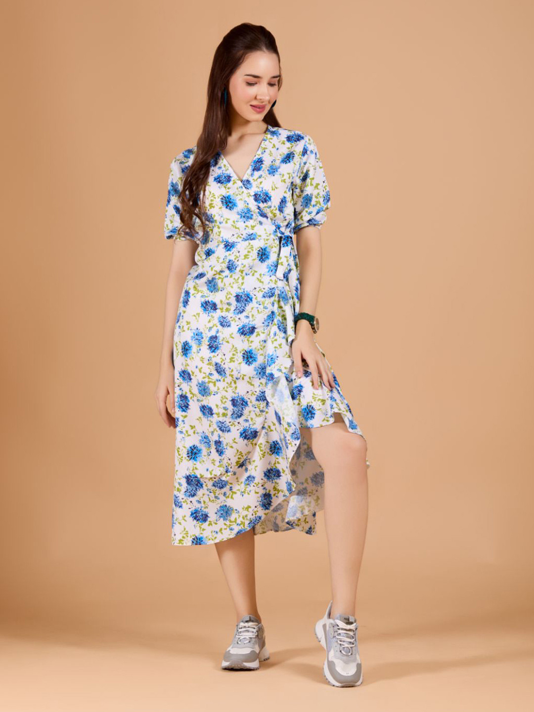 DressBerry Women Floral Print Calf Length Wrap Dress