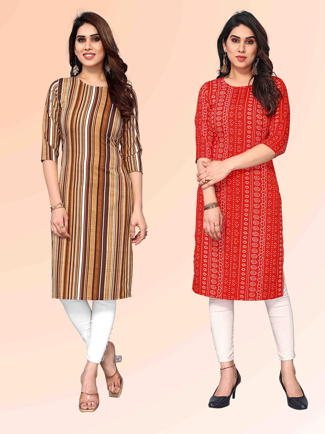 KETAKI FASHION Selection Of 2 Stripe Round Neck Straight Kurtas