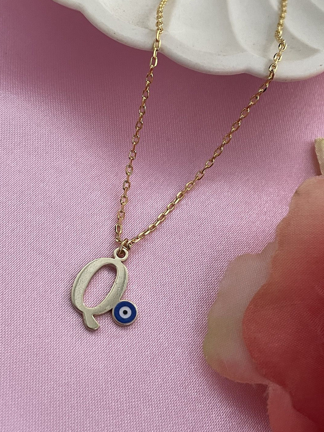 Digital Dress Room Gold-Plated Letter 'Q' Evil Eye Pendent With Chain