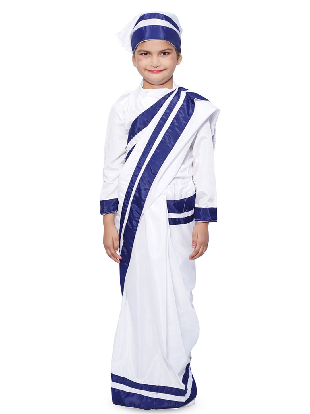 itsmycostume Mother Teresa White Saree with Head Scarf Costume