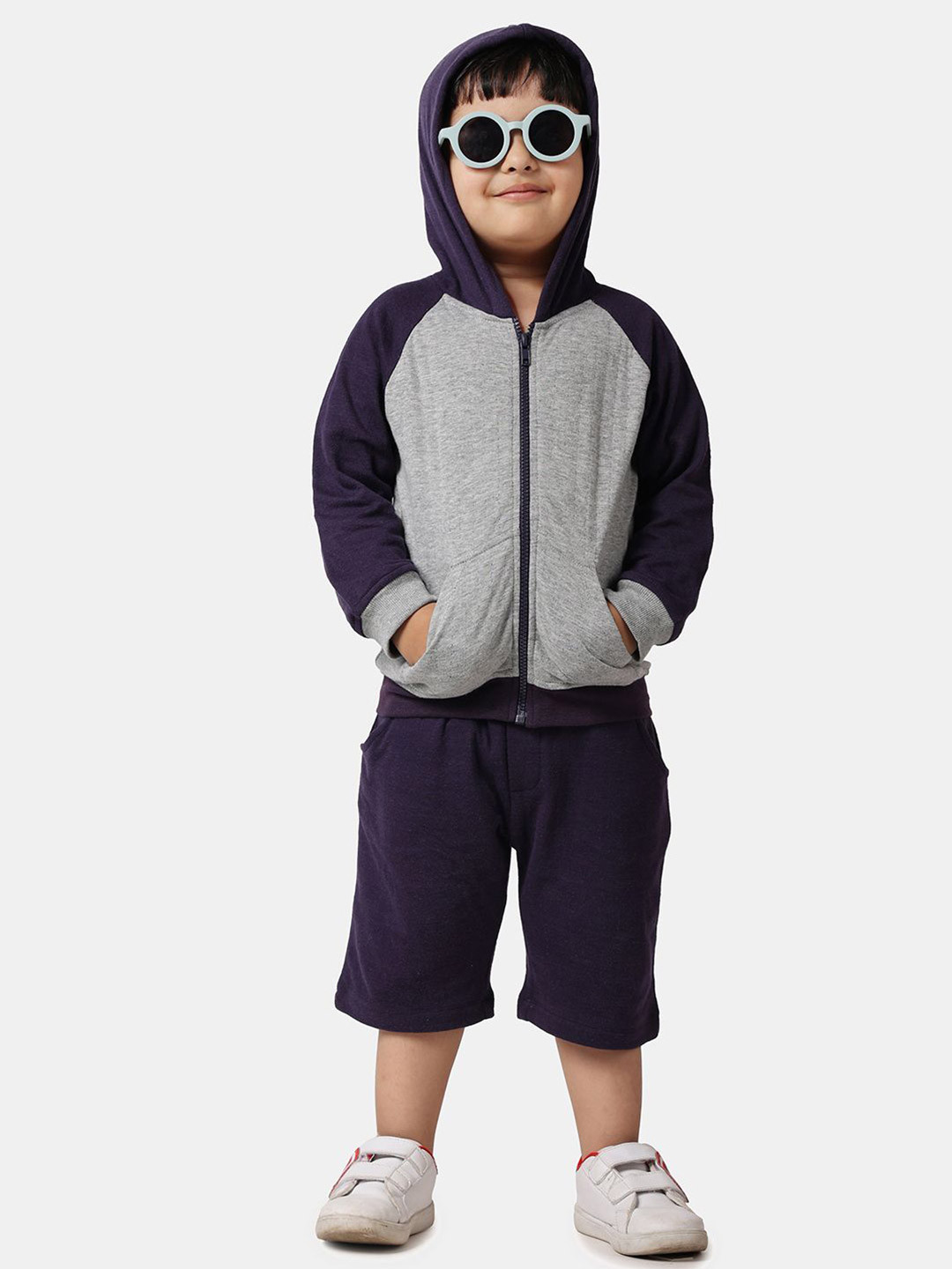 Piccolo Piglet Kids Colourblocked hooded Sweatshirt With Shorts