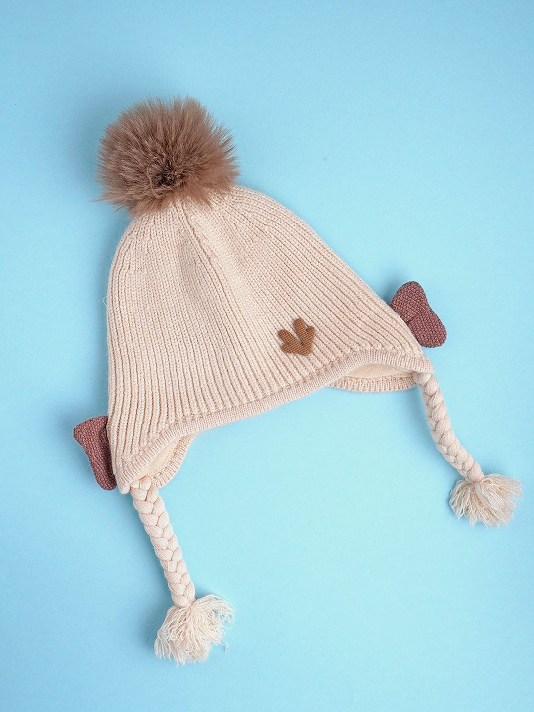 Little Surprise Box LLP Butterfly Knitted Soft Woolen Winter Cap With Tie Up 6-18 Months