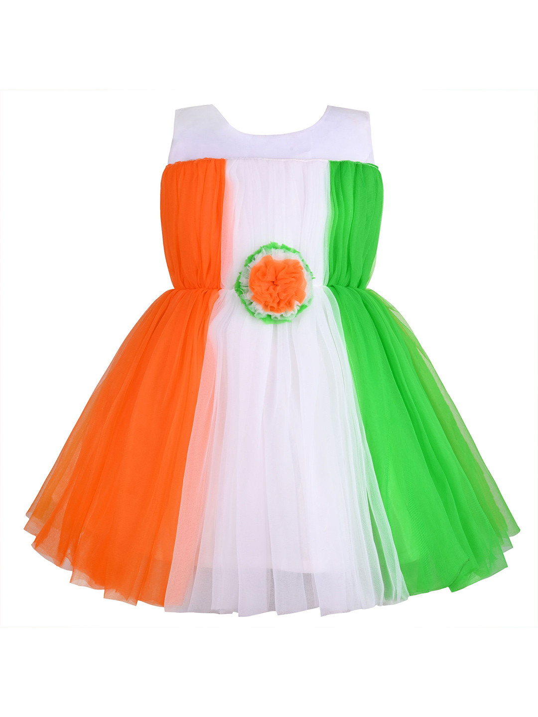 Wish Karo Girls Tri-Color Net Fit & Flare Dress
