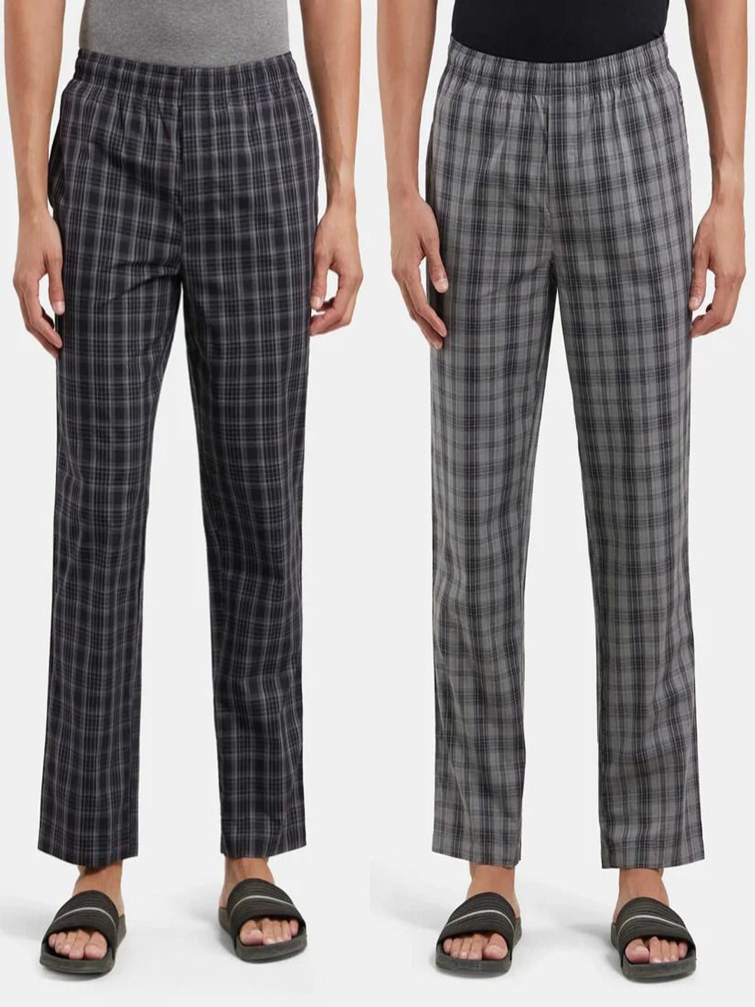 DIGITAL SHOPEE Pack Of 2 Checked Cotton Mid-Rise Lounge Pants