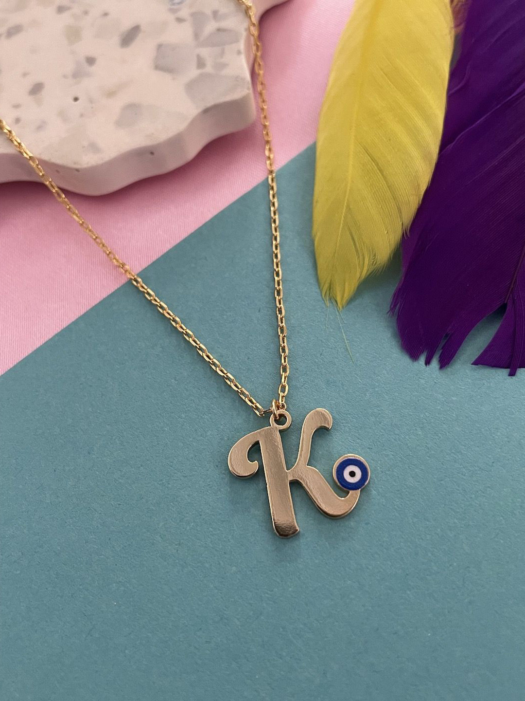 Digital Dress Room Gold-Plated Letter 'K' Evil Eye Chain
