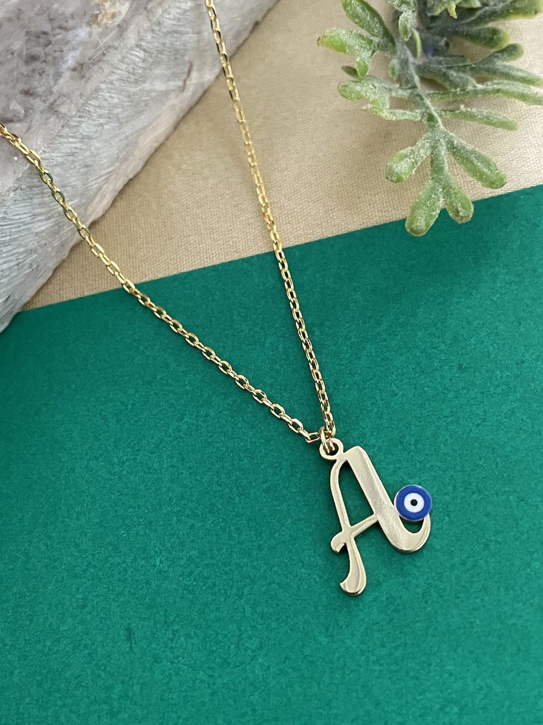 Digital Dress Room Gold-Plated Alphabet A Evil Eye Pendant & Chain