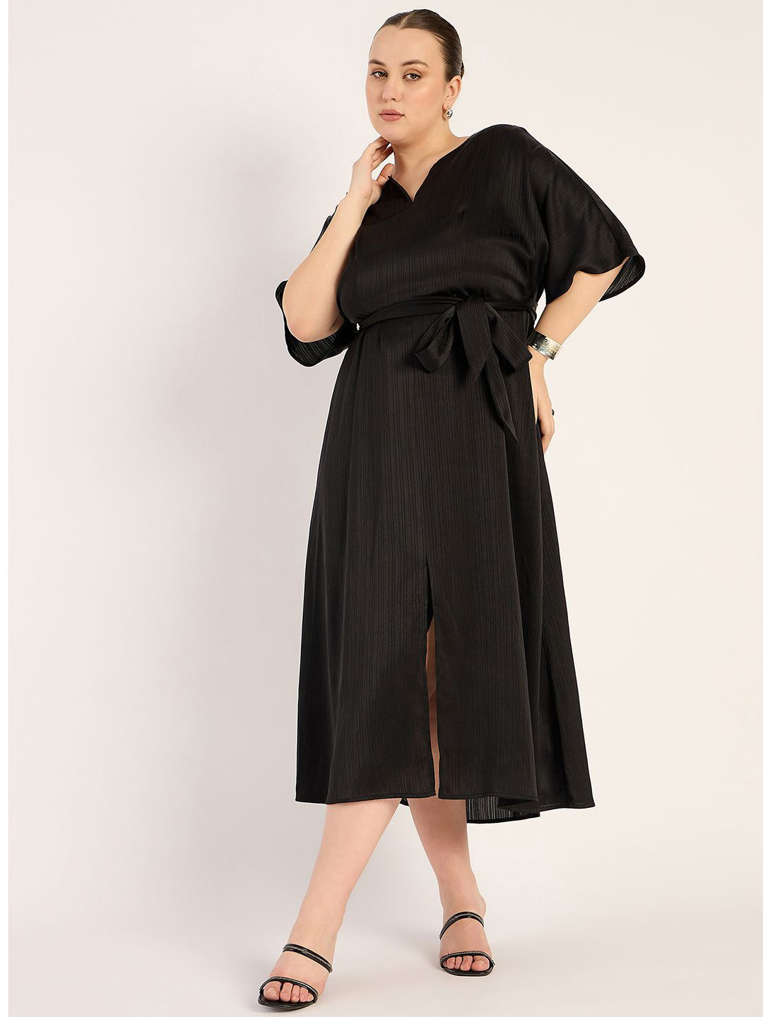 FEMMELLA Plus Size Front Slit Detail A-Line Midi Dress