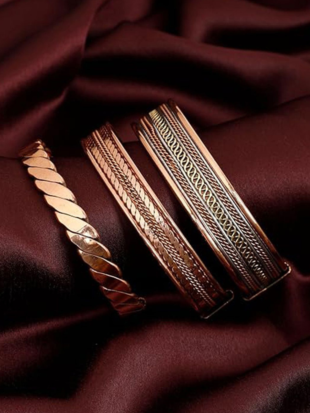 Peora Unisex Set Of 3 Rose Gold-Plated Cuff Bracelet