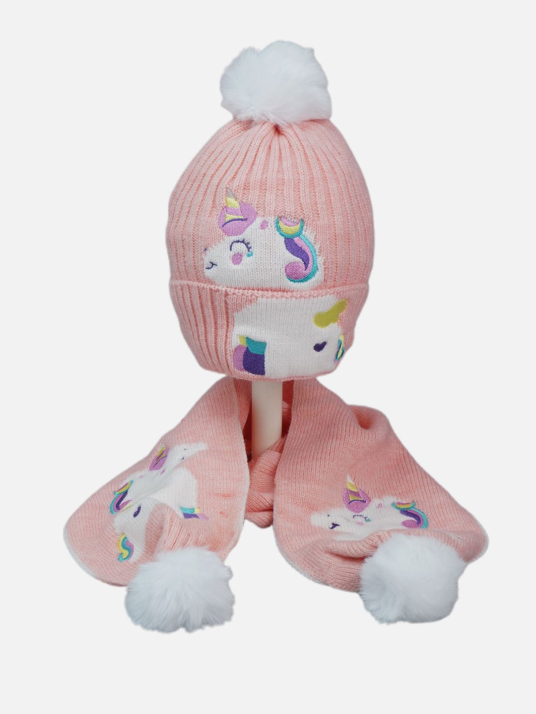 Little Surprise Box LLP 2Pcs Peach Unicorn Themed Beanie Winter Cap