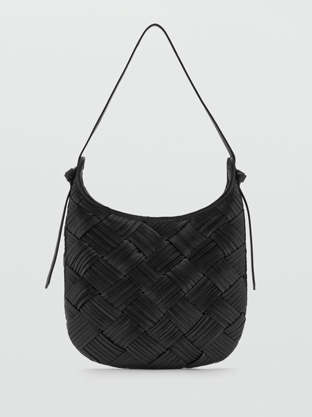 MANGO Leather Basket Weave Textured Shoulder Bag