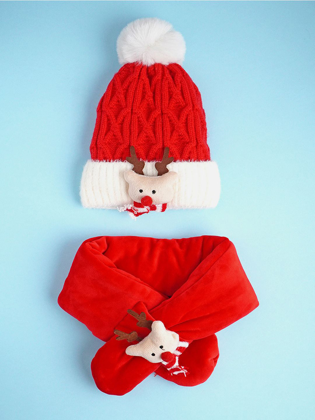 Little Surprise Box LLP Kids Nose Reindeer Winter Cap Beanie With Neck Muffler