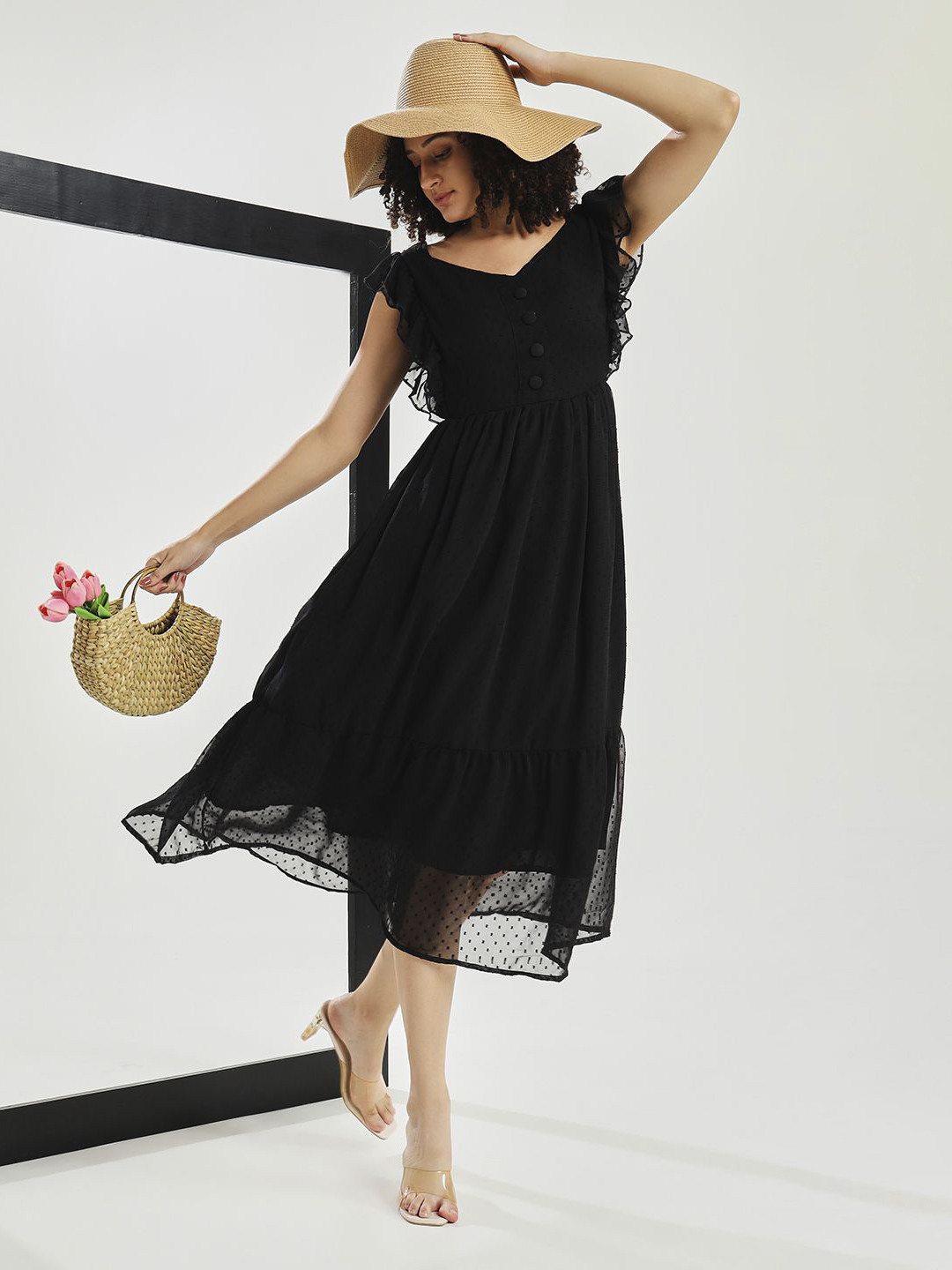 BEN-LEE Georgette Fit & Flare Midi Dress