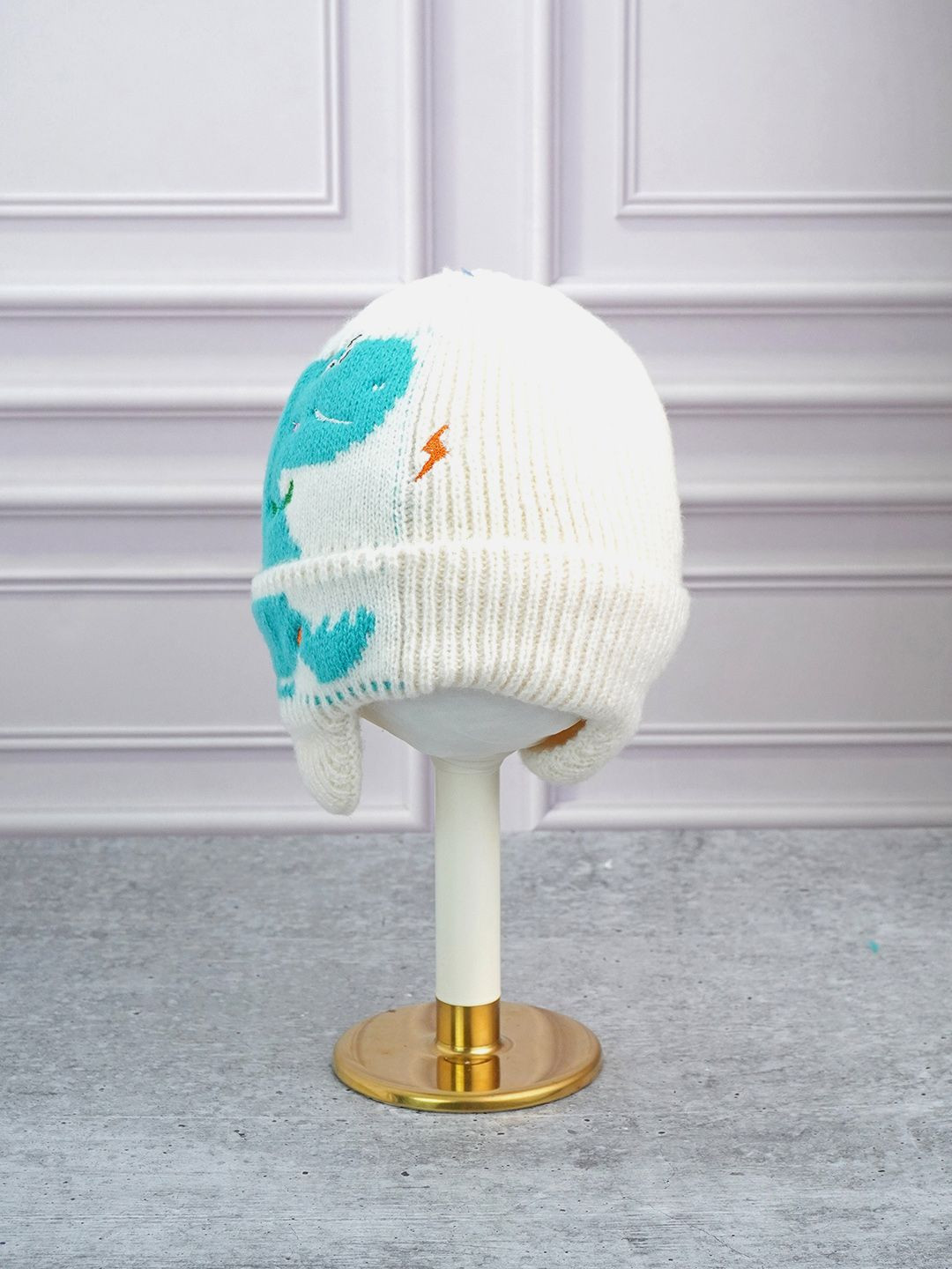 Little Surprise Box LLP Kids Cream 3D Head And Tail Knitten Woolen Winter Cap & Beanie