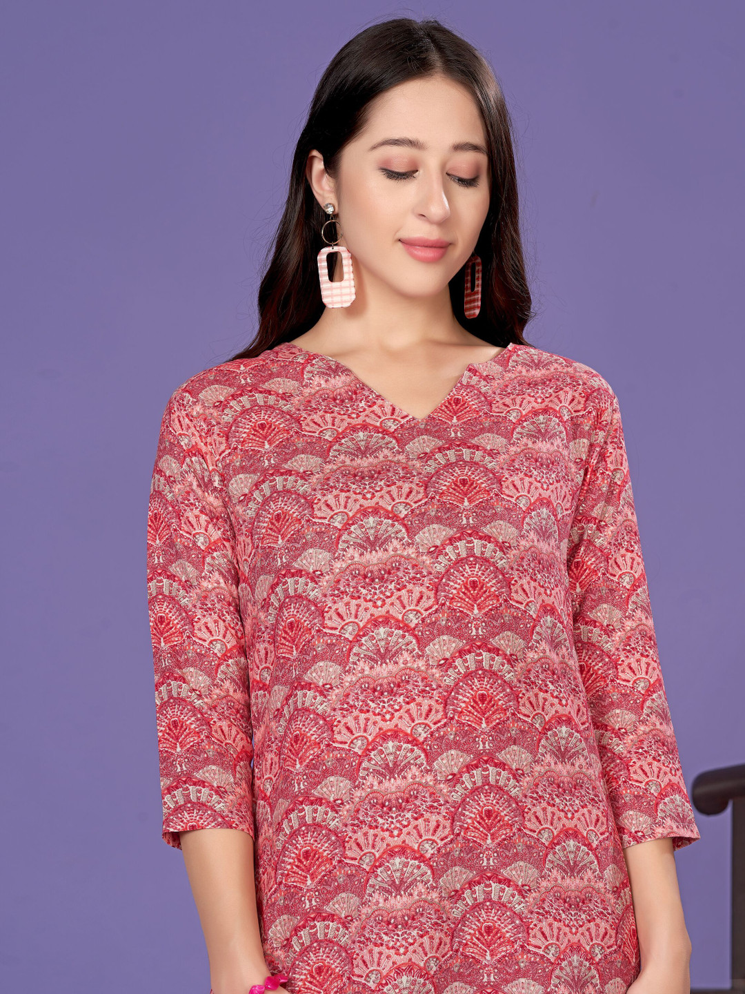 Vegles Printed V-Neck Tunic With Trouser