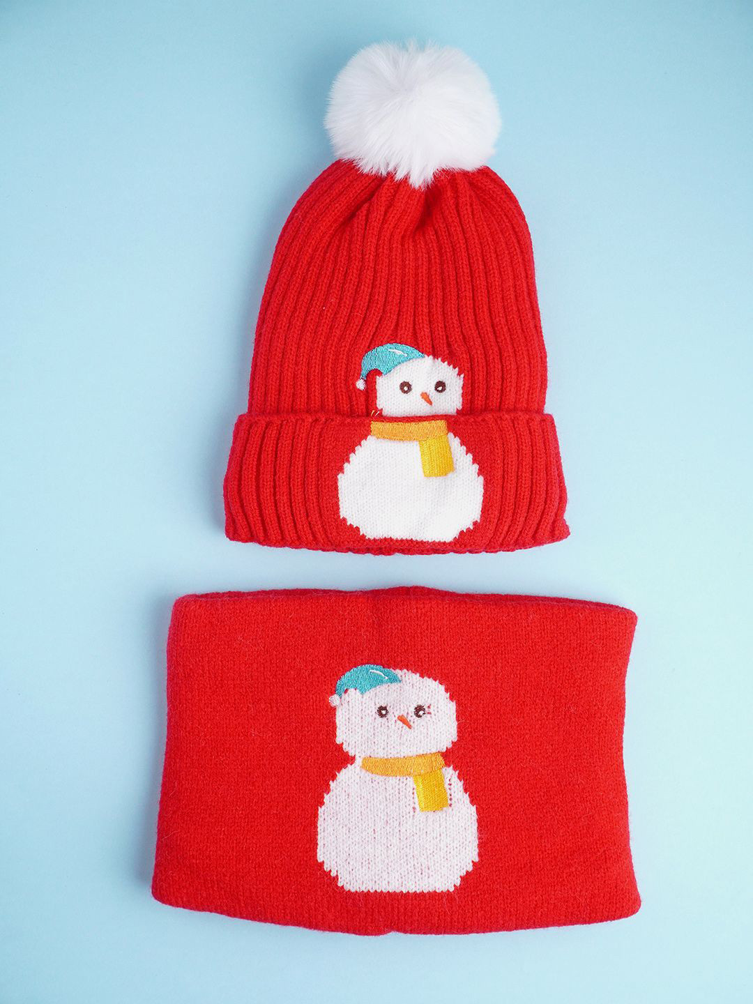 Little Surprise Box LLP Kids Snowman Themed Beanie With Matching Neck Cuff Style Muffler