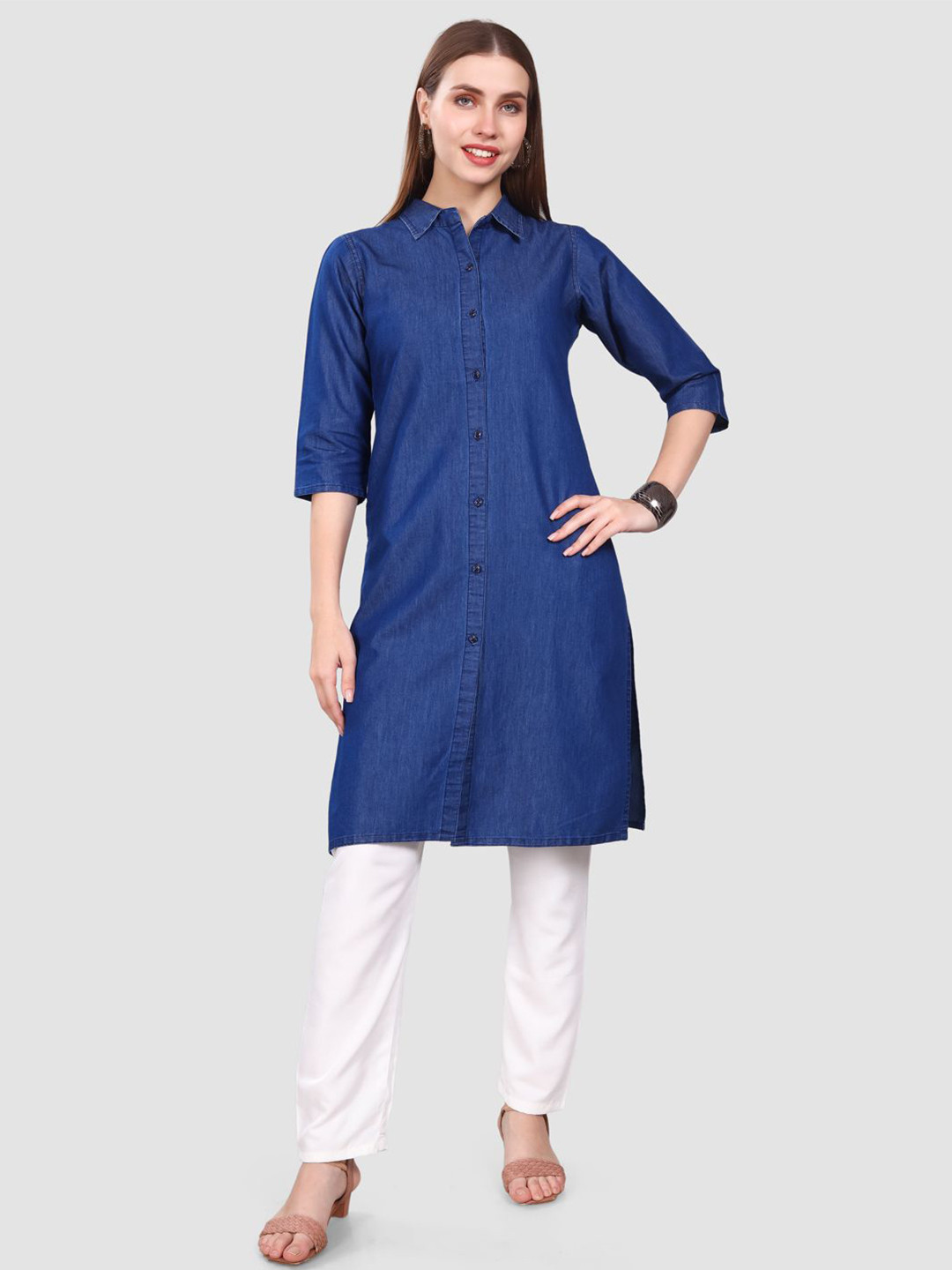SK Creation Shirt Collar Denim Straight Kurta
