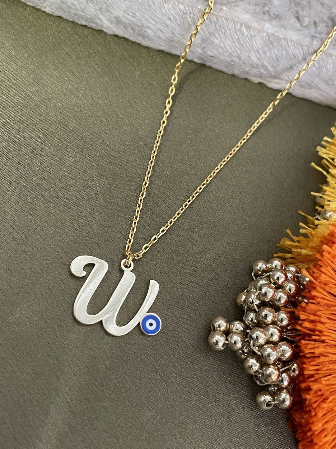Digital Dress Room Gold-Plated Letter 'W' Evil Eye Chain
