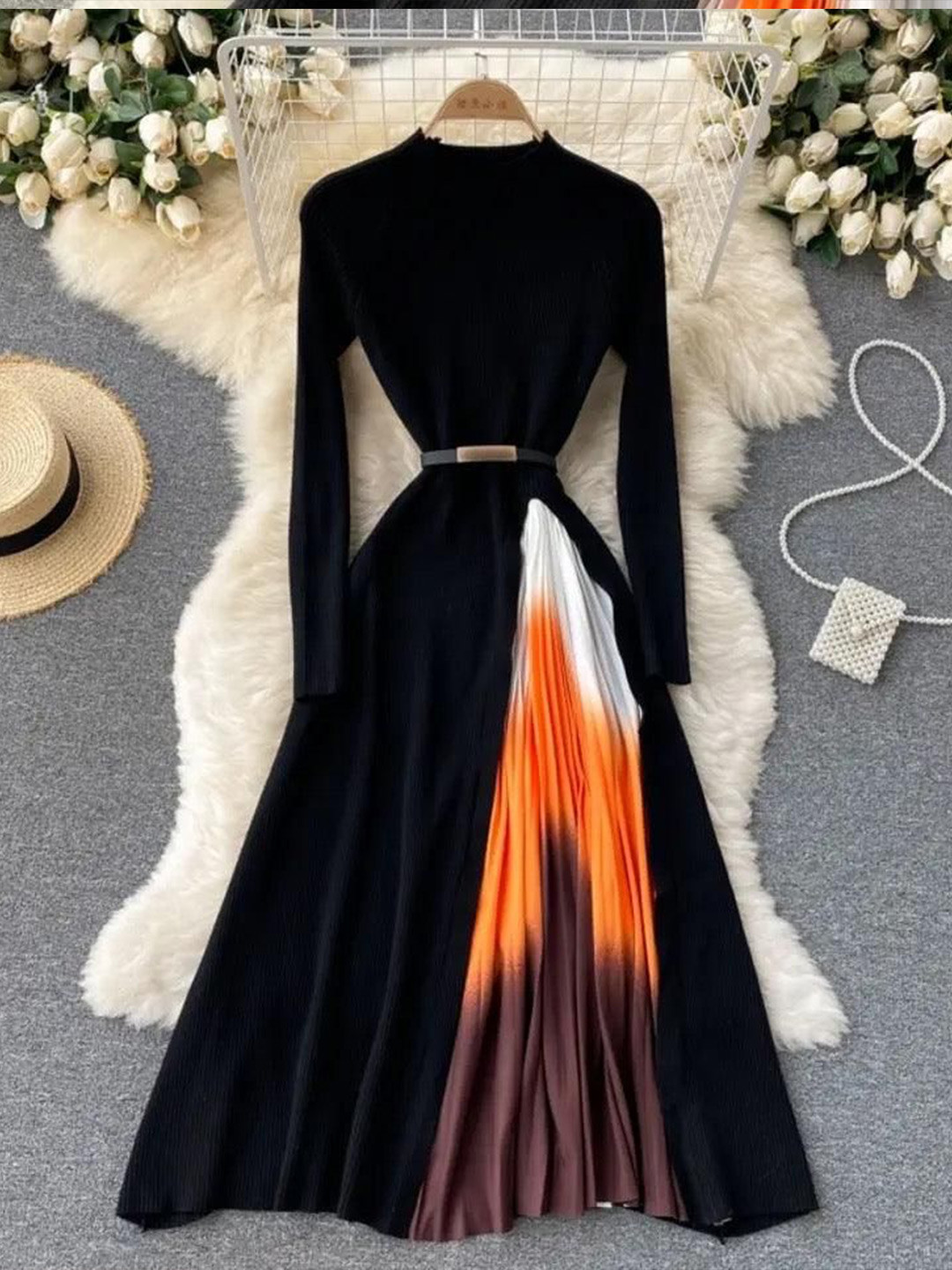 Miss Mosa By Akanksha  Women Black Tiana Pleated Woolen Dress