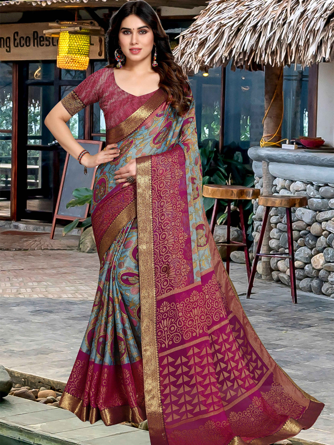 EMV Ethnic Motifs Zari Pure Chiffon Saree
