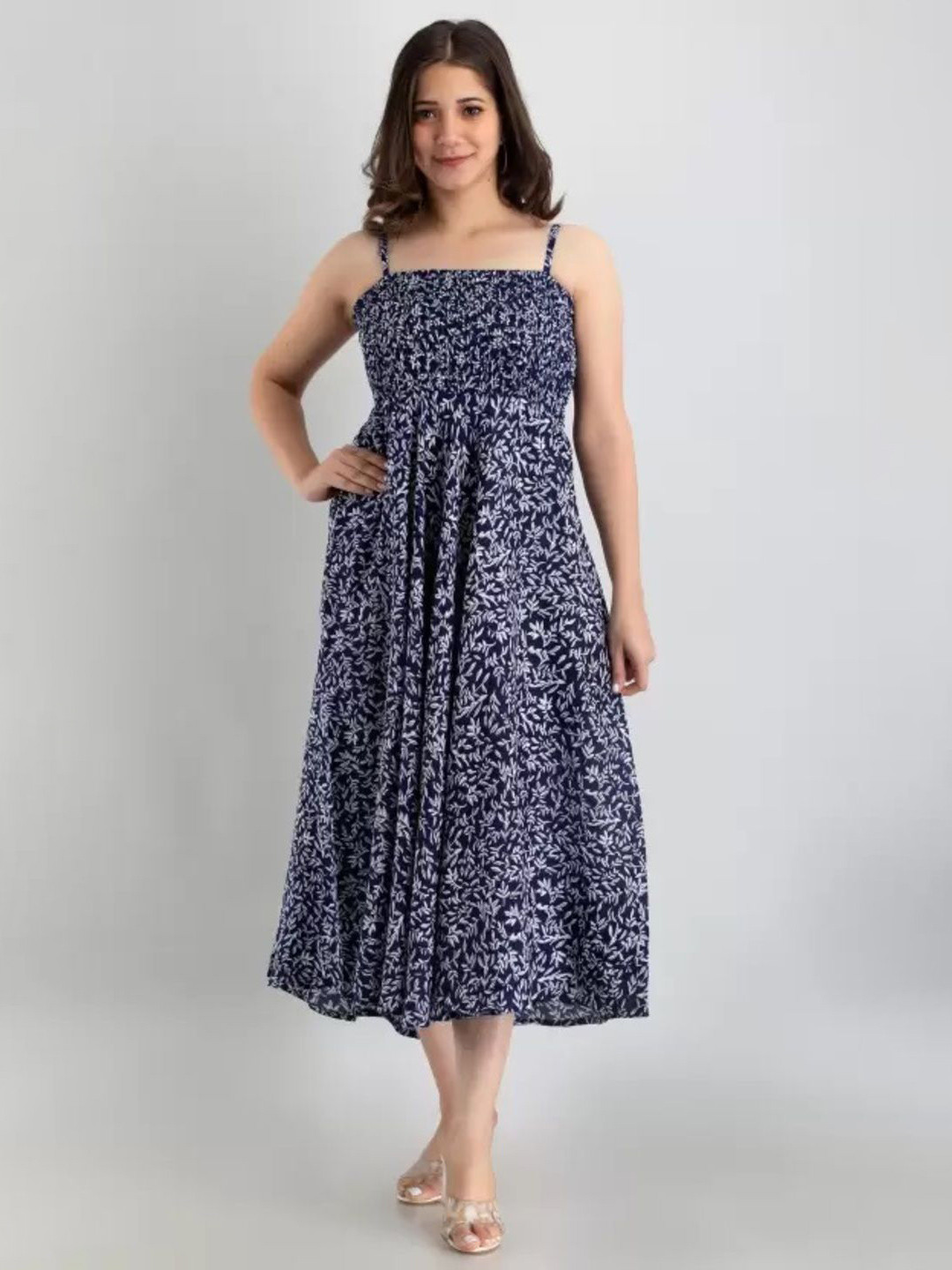 MERAAKI FASHION Women Floral Printed Smocked Fit & Flare Dress