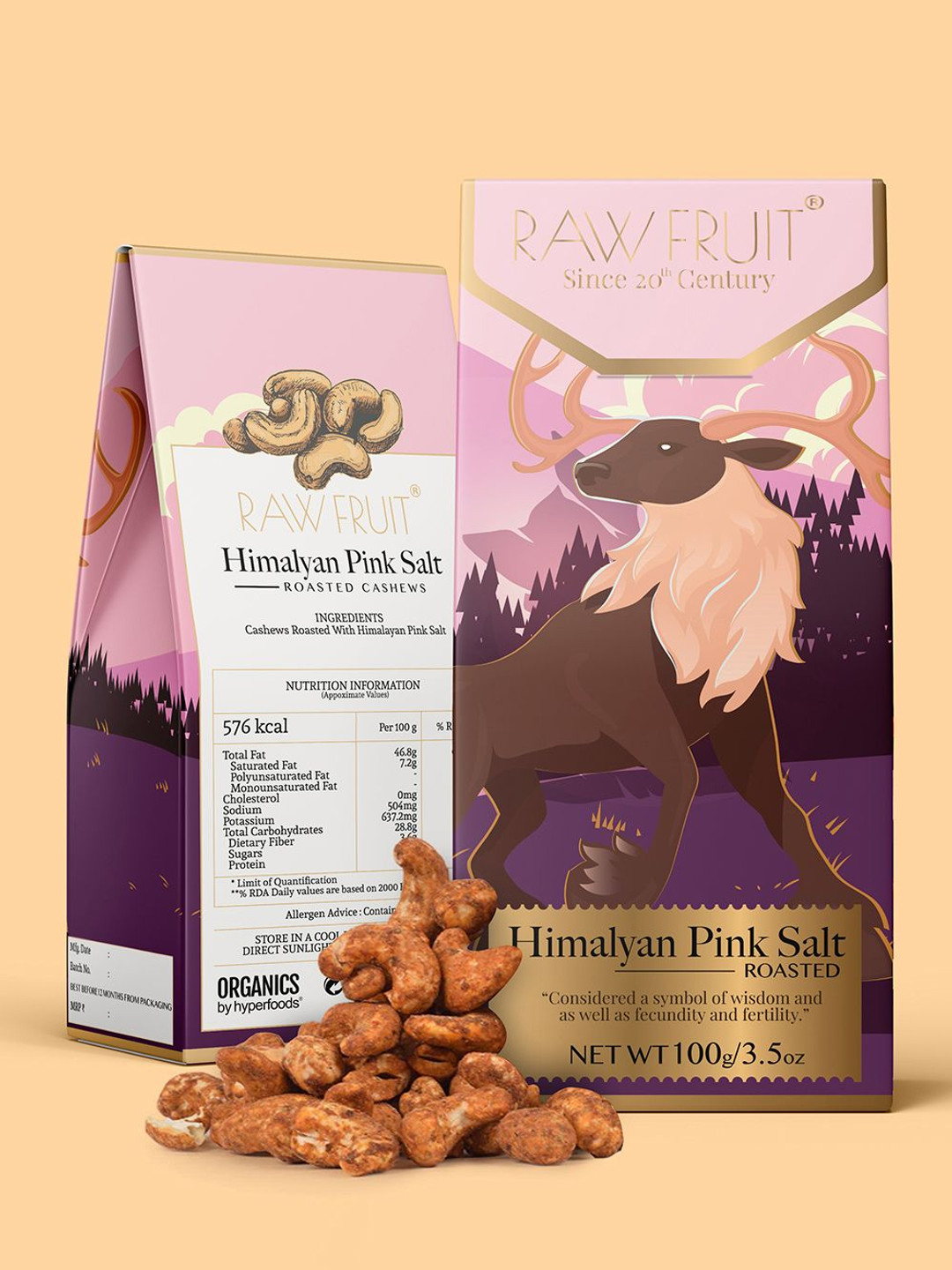 RawFruit Pack of 2 Pink Salt Roasted Cashew 100g